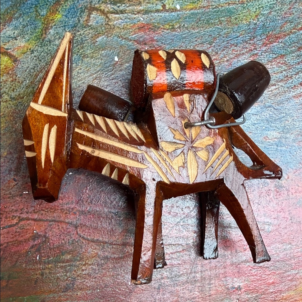 Handcrafted Wooden Donkey with Barrels Fork Art Figurine Vintage Decor Small - Picture 2 of 10